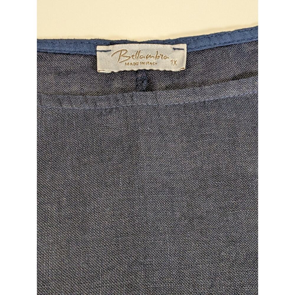 Bellambra Navy Linen Dress Size 1X Made In Italy Crochet Trim Short Sleeve - Picture 5 of 10